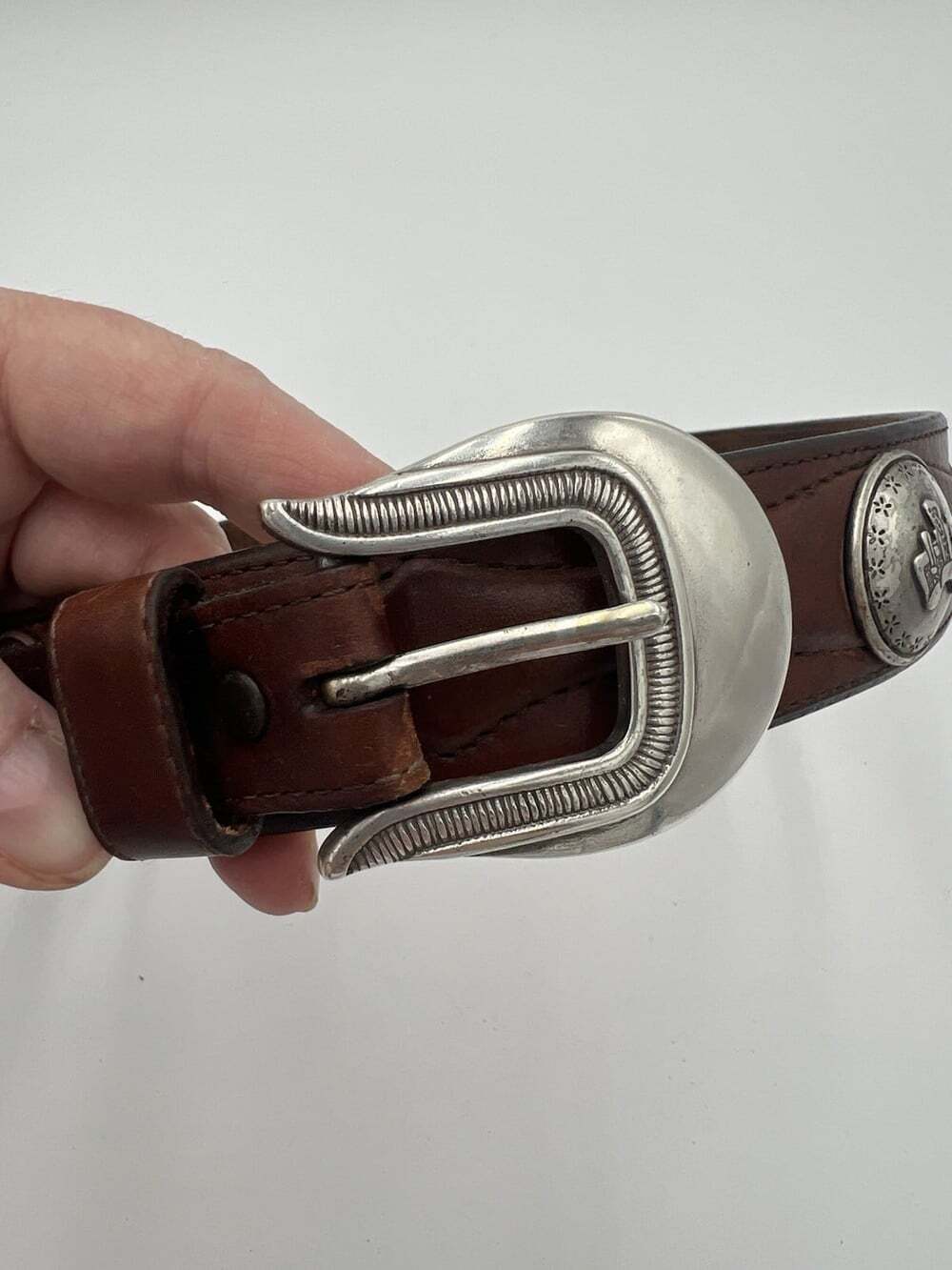 Justin 1638D Leather Western Belt Size 40 Cowboy Bull Rider Concho Brown - Picture 14 of 14